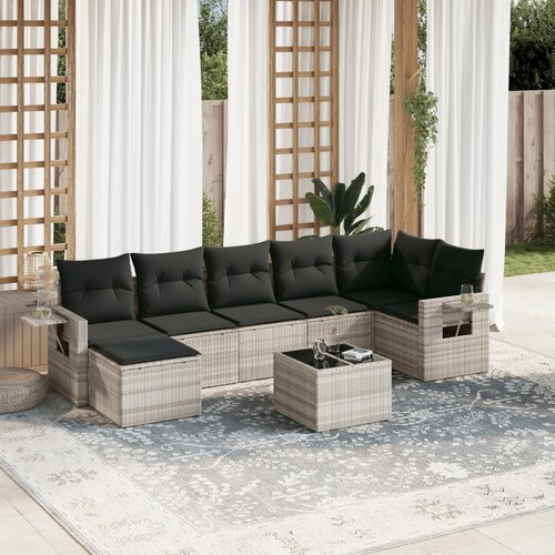 vidaXL 8-dijelni set vrtnih sofa od poliratana s jastucima svjetlosivi Cijene
