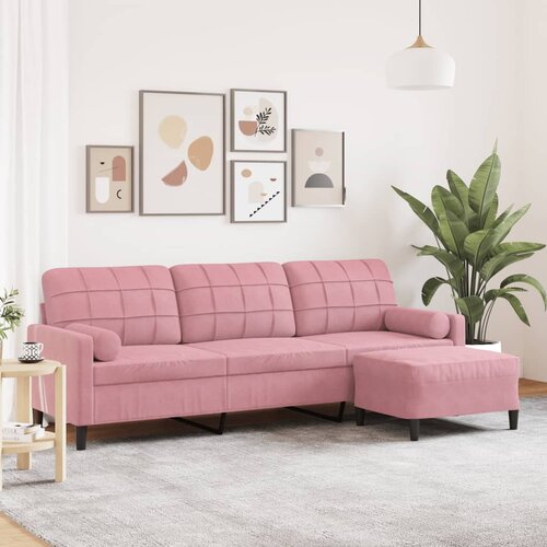 vidaXL Kavč trosed s stolčkom za noge roza 210 cm žamet Cene