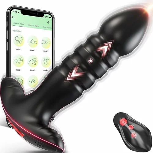 Paloqueth Anal Plug & Prostate Massager Thrusting & Vibrating with Remote Control Black