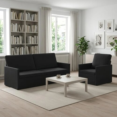  Set sofe 2 pcs Crna Baršun - Crna 1-sjedalni + 3-sjedalni (180 cm) Cene