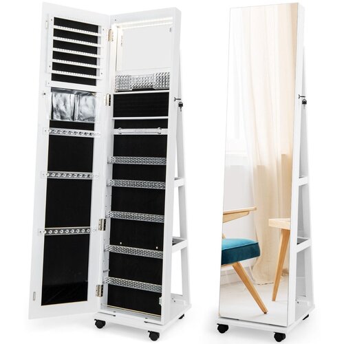 Costway Omarica za nakit 3 v 1 na kolesih Brez okvirja, ogledalo LED, (5000399754) Slike