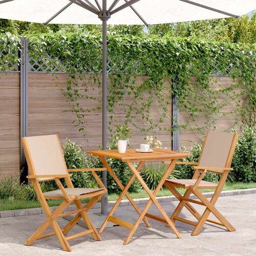  3-dijelni bistro set od tkanine i masivnog drva krem bež Slike