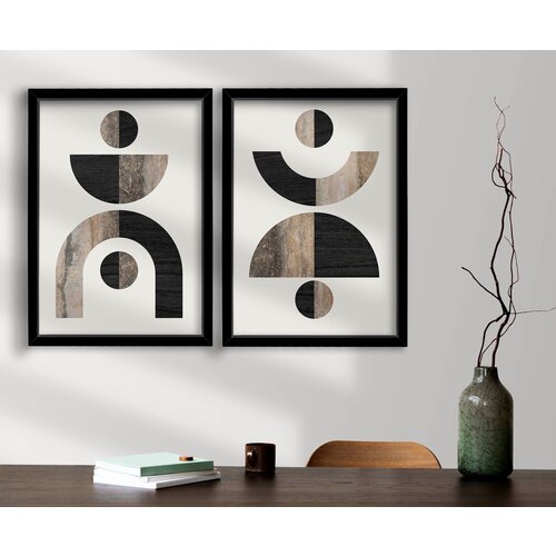  2P3853NISCT-014 brownminkwhiteblack decorative framed mdf painting (2 pieces) Cene