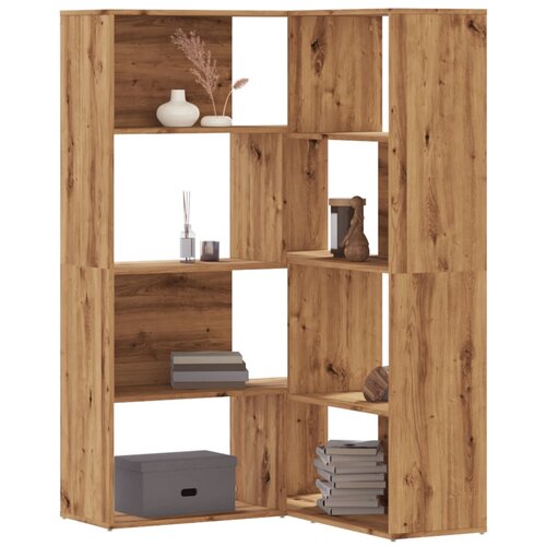 VidaXL Kotna knjižna omara 4-nadstropna artisan hrast 85x85x140 cm Slike