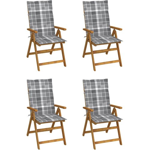  Sklopive stolice na razvlačenje, 4 kom. s jastucima, masivno drvo akacije Siva 120 x 50 x 3 cm Slike