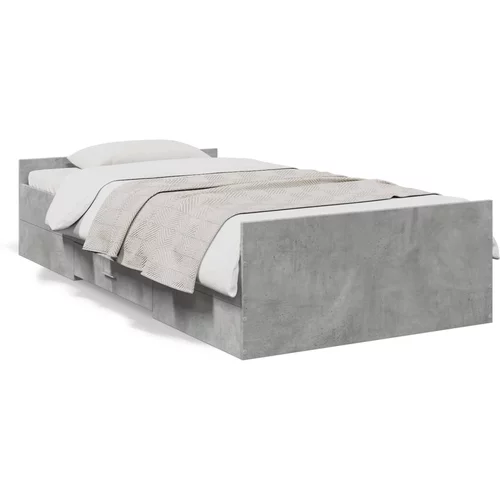 vidaXL Okvir kreveta s ladicama siva boja betona 90x200 cm drveni