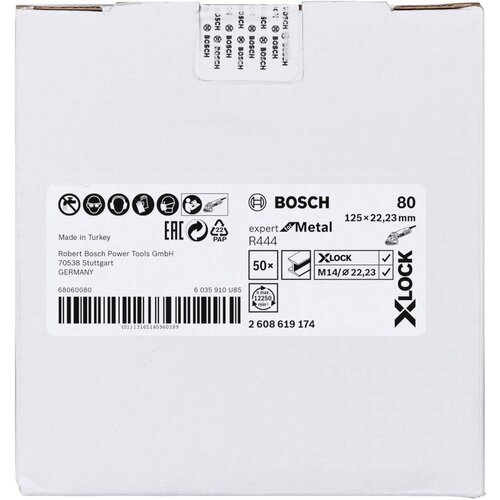 Bosch x-lock vlaknaste brusne ploče, &amp;Oslash;125 mm, g 80, R444, expert for metal, 1 komad - 2608619174 Slike
