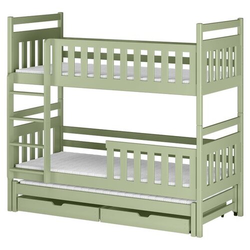 Molarem Home Drveni dječji krevet na kat Klara s tri kreveta i ladicom - olive - 190x90 cm - Bez madraca Cijene