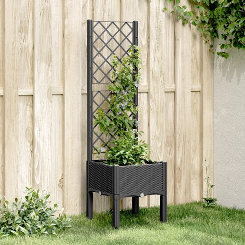 VidaXL Cvetlično korito z oporno mrežo črno 40x40x142 cm PP Slike