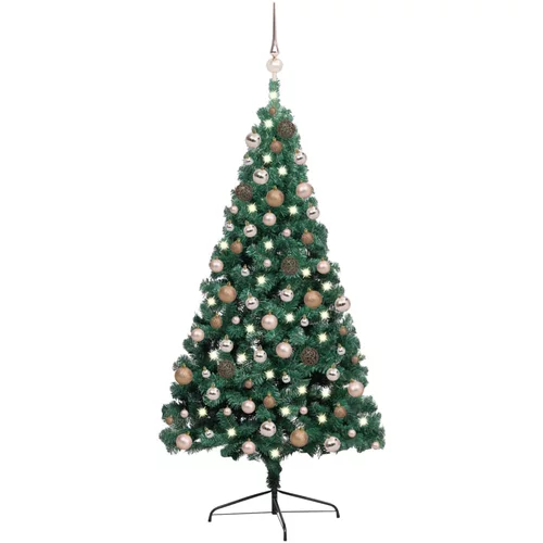  Umjetna polovica božićnog drvca LED s kuglicama zelena 240 cm