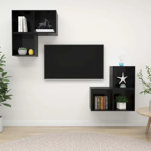 vidaXL Komplet TV omaric 4-delni visok sijaj črna iverna plošča