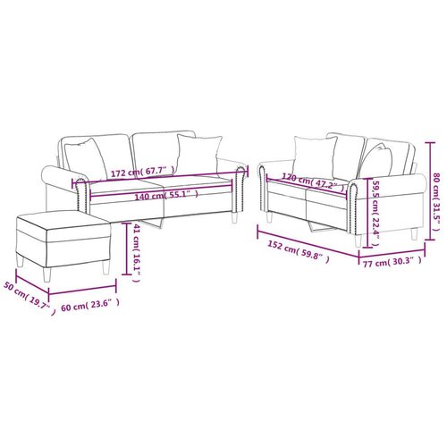  3-dijelni set sofa s jastucima boja cappuccina od umjetne kože Slike