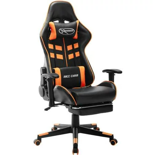  Gaming stol z oporo za noge črno in oranžno umetno usnje