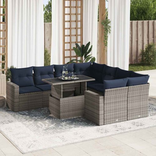 VidaXL 9-dijelni set vrtnih sofa poliratan i bagrem s jastucima sivi Slike
