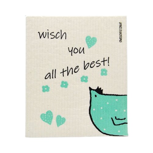 OWOSCHFETZN Spužvasta krpa &amp;quot;Henne Berta - wisch you all the best&amp;quot; - Tirkizna Slike