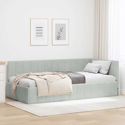 vidaXL Kutni okvir kreveta s uzglavljem Svjetlosiva 90 x 190 cm Baršun Cene