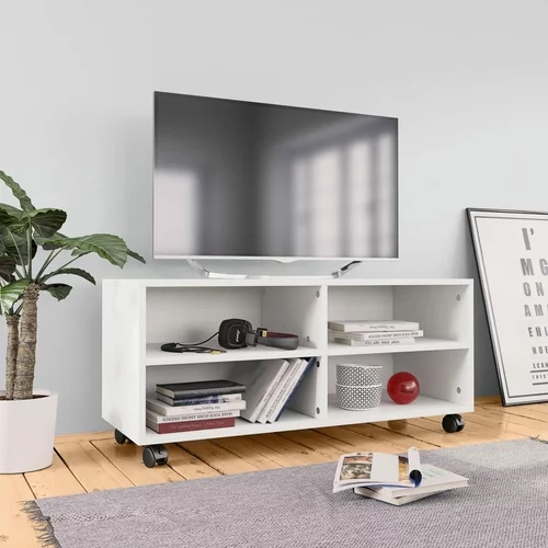 vidaXL TV omarica s kolesci bela 90x35x35 cm iverna plošča, (20621199)