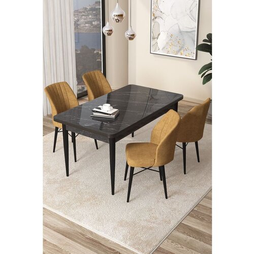 Hanah home arp - black marble, cappuccino black marblecappuccino dining table & chairs set (5 pieces) Cene