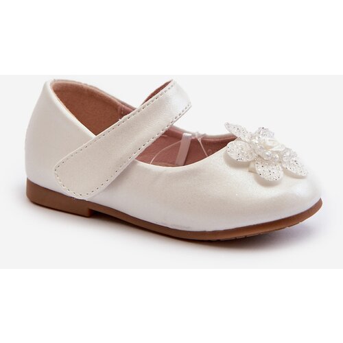 PE1 Children&amp;#039;s ballet flats with velcro fastening and decoration White Serinde Slike