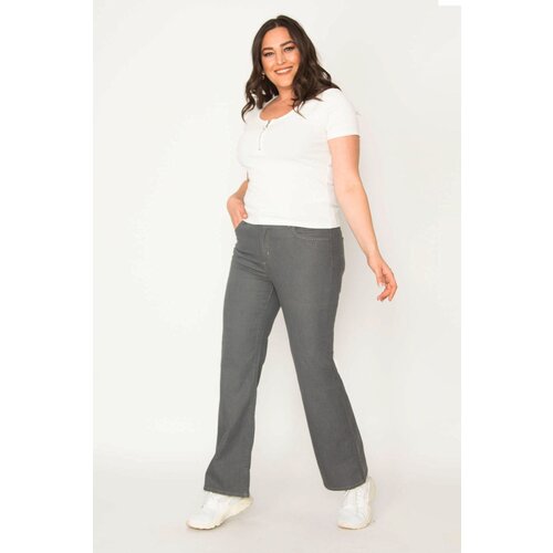 Şans Women's Plus Size Gray 5-Pocket Gabardine Fabric Trousers Cene