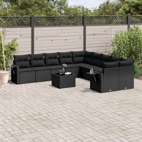  11-dijelni set vrtnih sofa od poliratana s jastucima crni Cijene