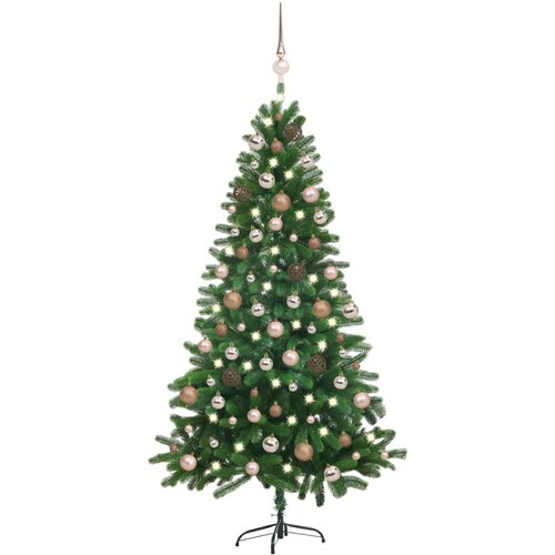 vidaXL umjetno božićno drvce s LED svjetlima i kuglicama 180 cm zeleno Cene