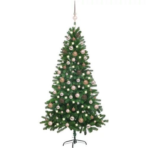 vidaXL umjetno božićno drvce s LED svjetlima i kuglicama 180 cm zeleno