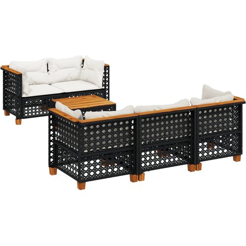  6-dijelni set vrtnih sofa s jastucima crni od poliratana Crna 55 x 55 x 36 cm Slike