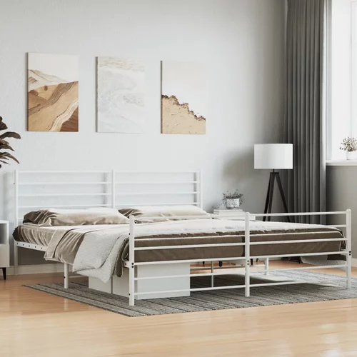 Metalni okvir kreveta uzglavlje i podnožje bijeli 200x200 cm