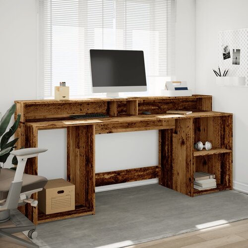  Radni stol s LED svjetlima boja starog drva 200x55x91 cm drveni Slike