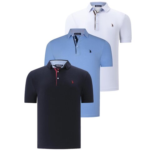 Dewberry TRIPLE SET T8582 MENS T-SHIRT-NAVY BLUE-WHITE-LIGHT BLUE Slike