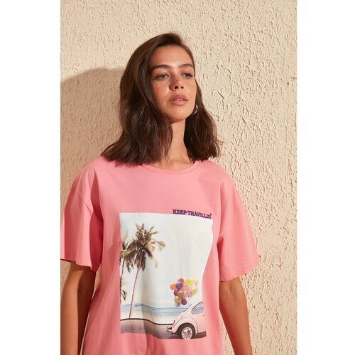 Trendyol Ženska majica Štampano sivo tamnocrvena | pink Slike