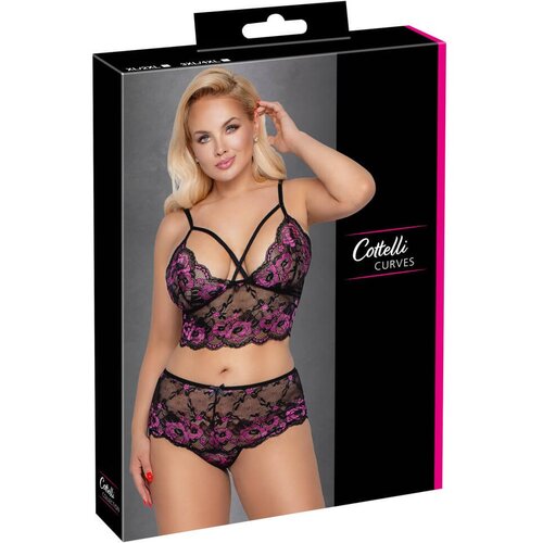 Cottelli Plus Size - cvjetni komplet grudnjaka (crno-ljubičasti) - 3XL/4XL Cijene
