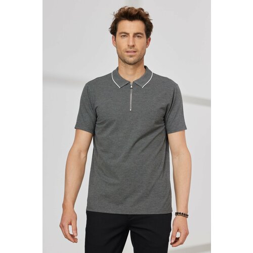 ALTINYILDIZ CLASSICS Men's Anthracite Slim Fit Slim Fit Polo Neck Jacquard T-Shirt. Slike