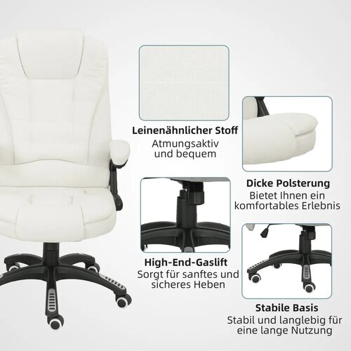 Ergonomska uredska stolica s funkcijom masaže 68 x 72 x 110&amp;ndash;120 cm krem ​​bijela Slike