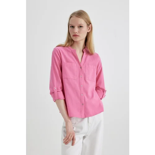 Defacto Regular Fit Long Sleeve Linen Look Shirt