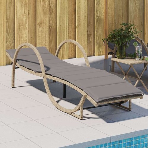 VidaXL Ležaljka za sunčanje s jastukom bež 60x199x42 cm poliratan Slike
