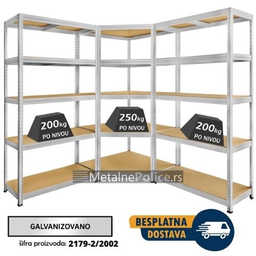  Komplet ugaona polica 180x90x90x45cm, 5x250kg + dve police 180x90x45cm, 5x200kg Cene