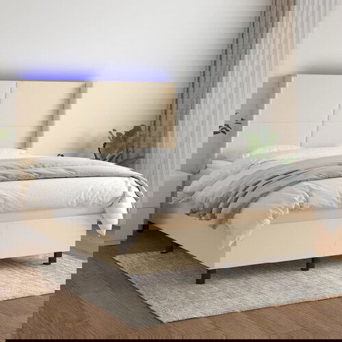  The Living Store Box spring postelja z vzmetnico LED krem 140x190 cm blago - Box Spring Postelja, (21516818) Cene