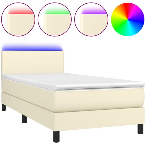 VidaXL Box spring postelja z vzmetnico LED krem 90x200 cm umetno usnje, (20724244) Slike