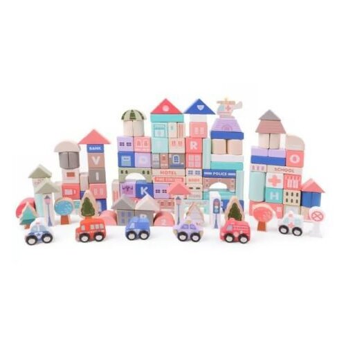 ECO TOYS Ecotoys Edukativni drveni blokovi grad s podlogom od 115 dijelova Cijene