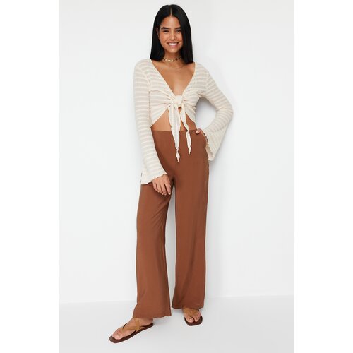 Trendyol Cinnamon Straight/Straight Cut Elastic Modal Content Trousers at the Back Cene