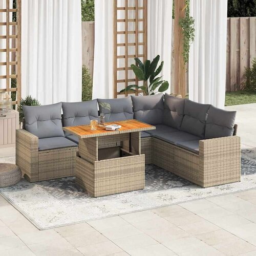 vidaXL 7-dijelni set vrtnih sofa od poliratana s jastucima bež Cijene
