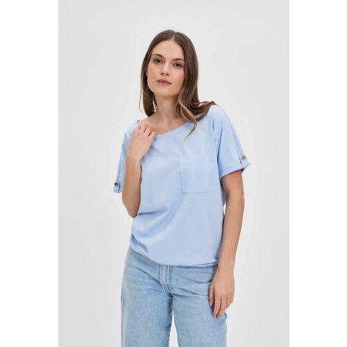 Marisse Blue Cotton T-Shirt With Pocket Cene