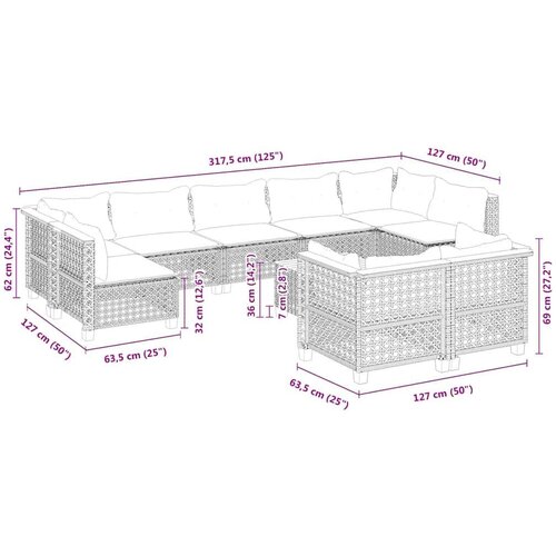 VidaXL 10-dijelni set vrtnih sofa s jastucima bež od poliratana Slike