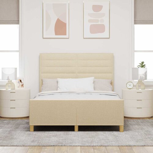  Krevetna konstrukcija s uzglavljem Krema 160 x 200 cm tkanina Slike
