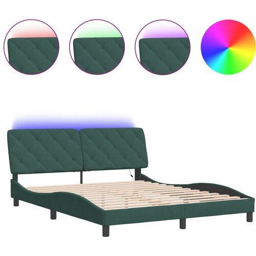 vidaXL Okvir kreveta s LED svjetlima tamnozeleni 160x200 cm baršunasti Cene