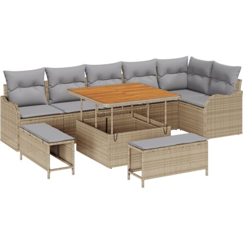  9-dijelni vrtni sofa set s jastučićima Bež Poli Ratan Akacija Slike