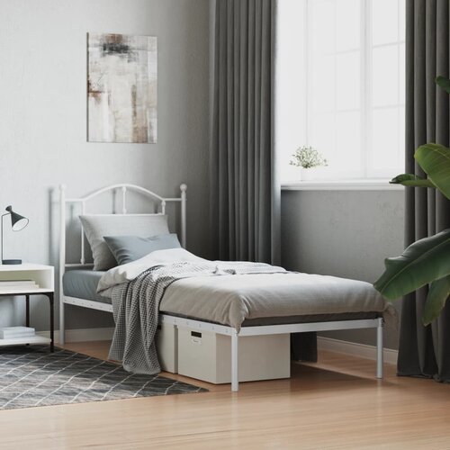 VidaXL Kovinski posteljni okvir z vzglavjem bel 90x190 cm Slike