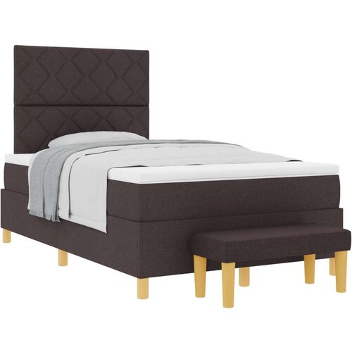 VidaXL Krevet s uzdužnom oprugom s madracem i klupicom tamno smeđi 120x200 cm tkanina Slike